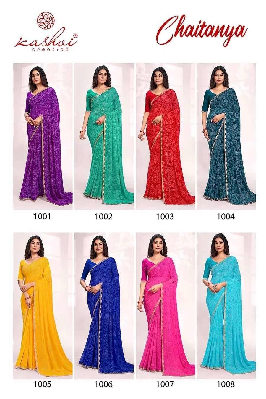 Kashvi Creation Chaitanya Bandhej Georgette Wholesale Sarees Catalog — Wholesale Sarees, Kashvi Creation wholesale from Surat — view 9
